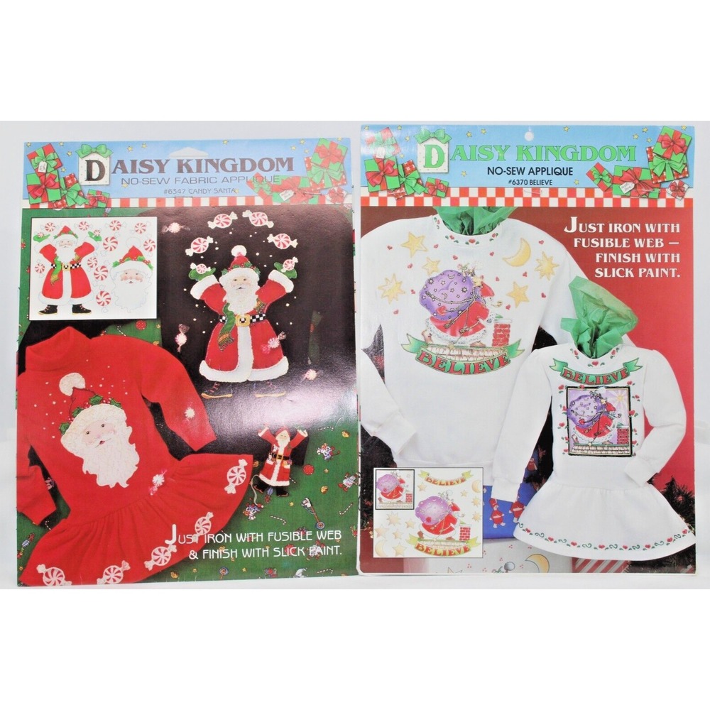 VTG Daisy Kingdom Christmas No-Sew Fabric Appliques #6370 #6347 Lot of 2 Santas